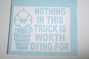 Nothing In This Truck Is Worth Dying For!  Vinyl Decal in White STICKER
