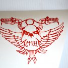 Motorcycle Handlebars with wings Scull face Bone Vinyl Decal Window in Red