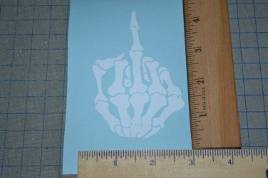 Skeleton Bone hand middle finger Funny Vinyl Decal Sticker in White