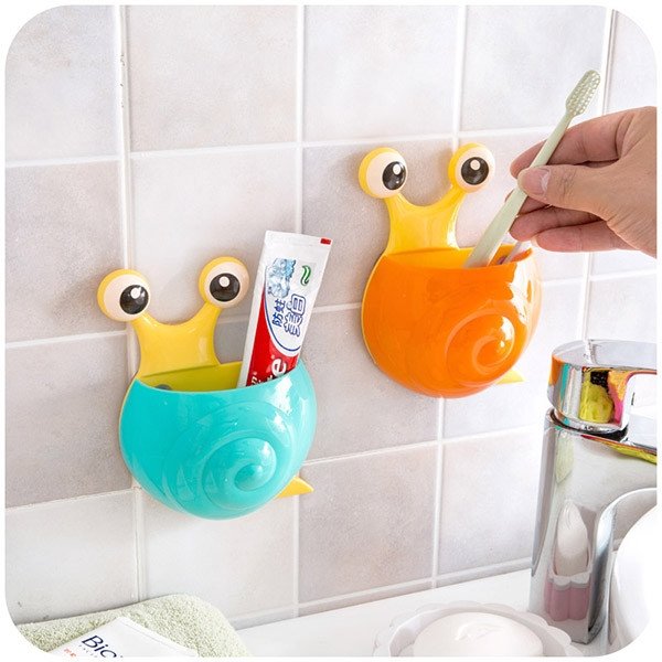 Cute Cartoon Snail Shaped Toothbrush Holder with Suction Hooks