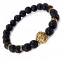 Men's Antique Black Lava Stone Gold Lion Head Bracelet