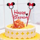 1 set of 2 Mickey Minnie Mouse theme happy birthday cupcake cake topper flags