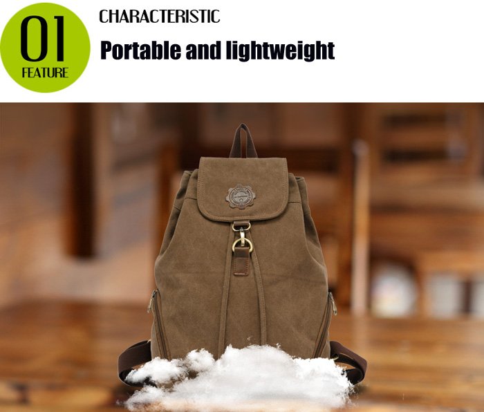 KAUKKO 13L Retro Style Canvas Women Backpack  -  KHAKI