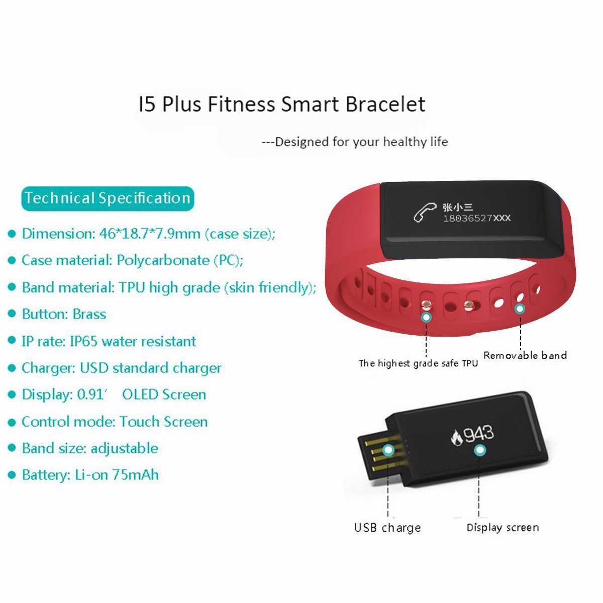 NEW! I5 Plus Fitness Activity Tracker Pedometer Calorie Sleep Sedentary