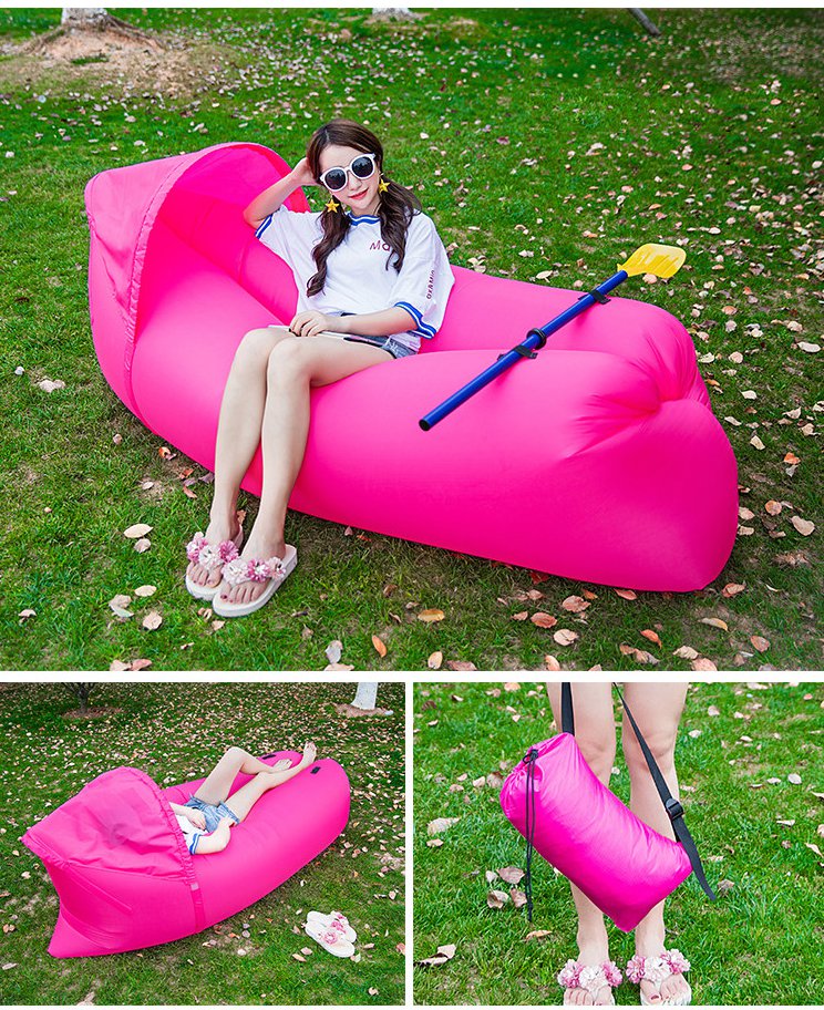 New Lazy Sofa Inflatable Camping Beach Lay Bag Recliner With Sunshade Cap