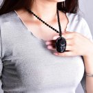 Buddha Guanyin Head Obsidian Pendant Amulet + Necklace