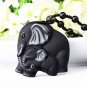 Natural Black Obsidian Carved Elephant Amulet Lucky Pendant with Free Necklace