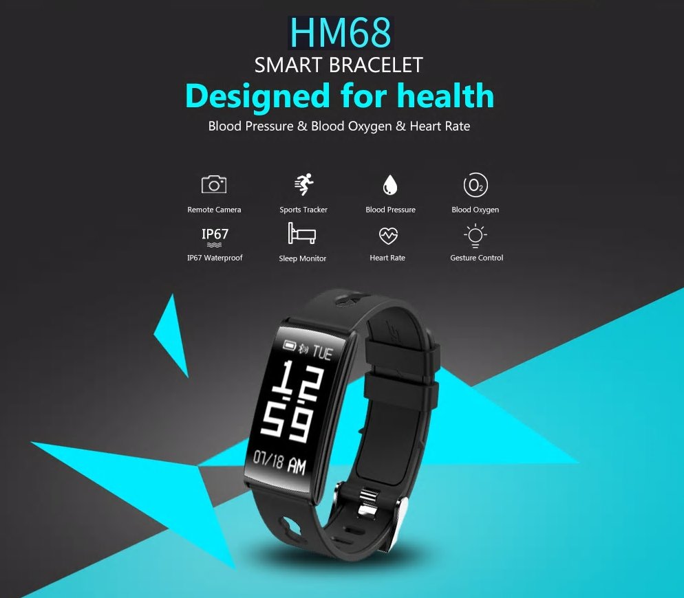 HM68 Fitness Tracker Heart Rate Blood Pressure Blood Oxygen Sports
