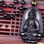 NATURAL BLACK OBSIDIAN CARVED BUDDHA AMULET PENDANT + FREE NECKLACE
