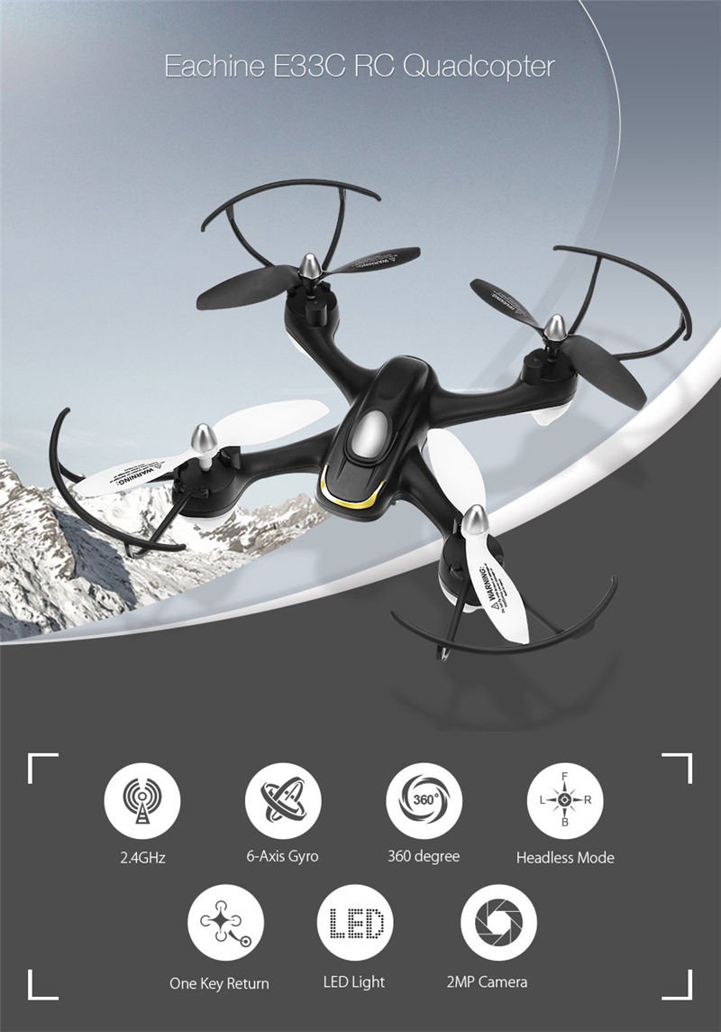 E33C 2.4G 6CH With 2MP Camera Headless Mode LED Night Flight RC Drone Quadcopter RTF