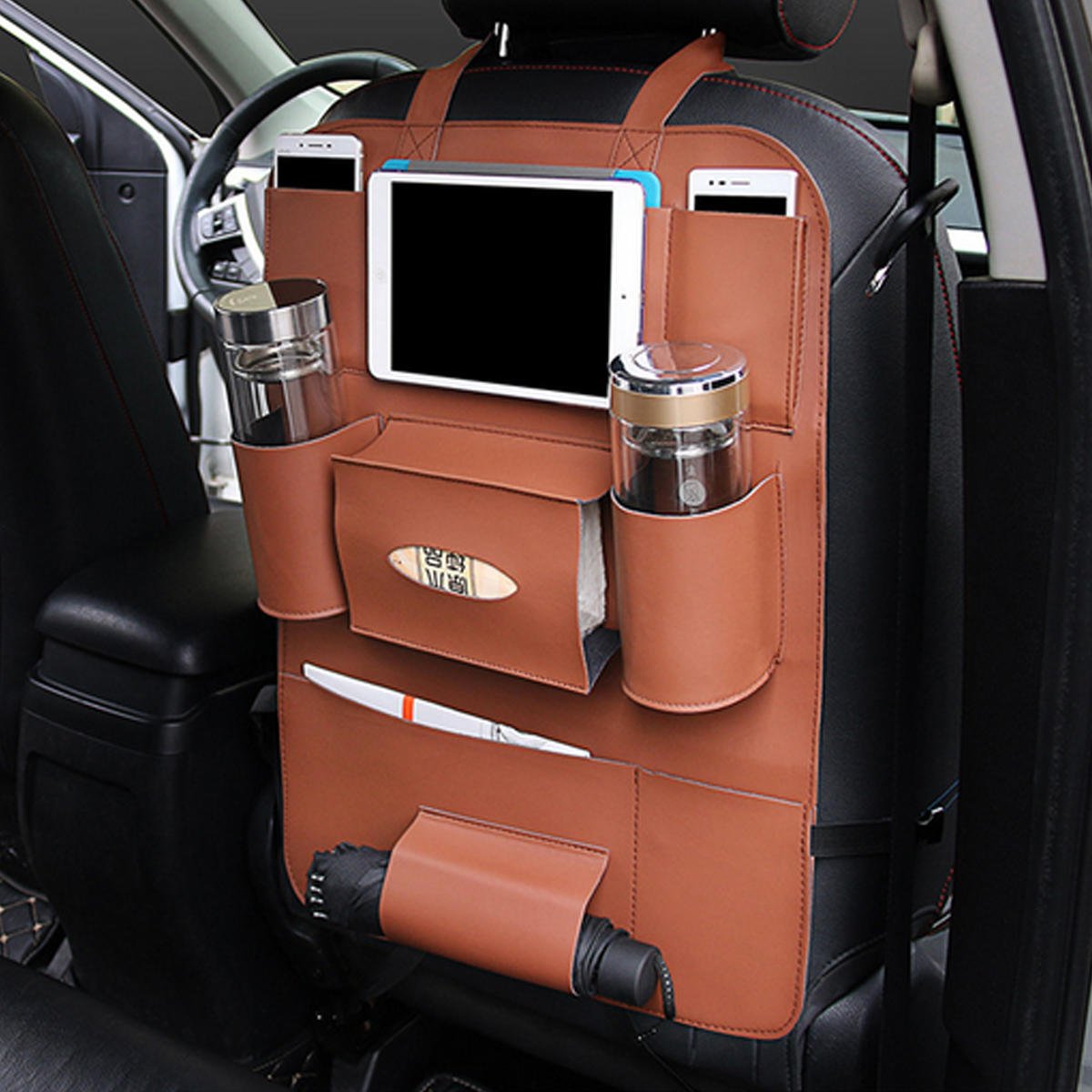 Multifunctional PU Leather Car Back Seat Storage Organizer Multi Pocket