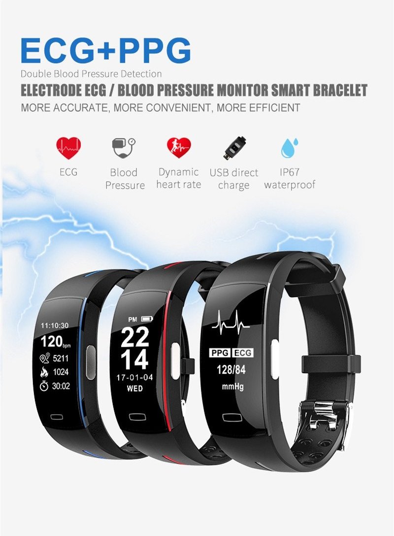 P3 PLUS ECG+PPG Heart Rate Blood Pressure Monitor Smart Watch Activity Tracker Sport Watch - Black