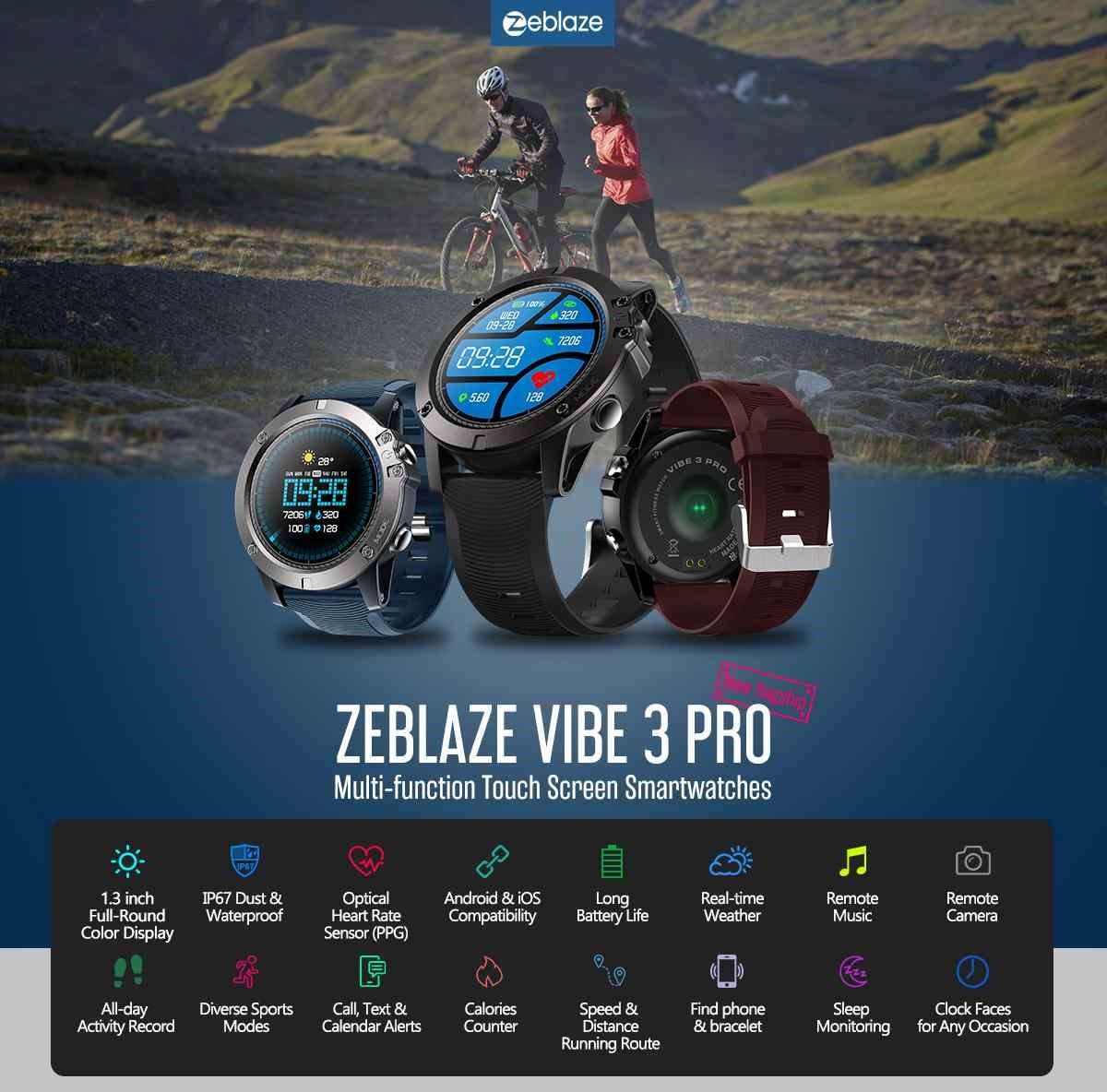Zeblaze VIBE 3 Pro Real-time Weather Optical Heart Rate All-day Tracking Smart Watch - Black