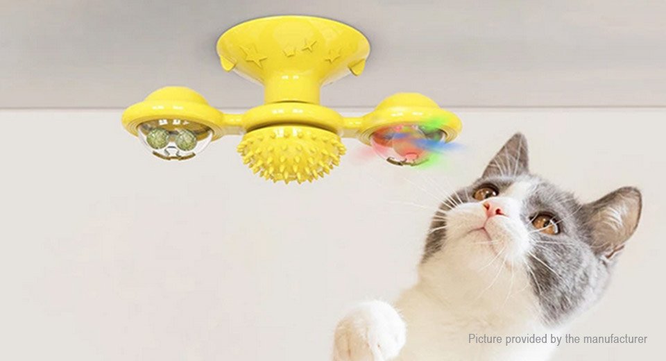 Cat Windmill Pet Interactive Training Turntable Teasing Toy - Yellow