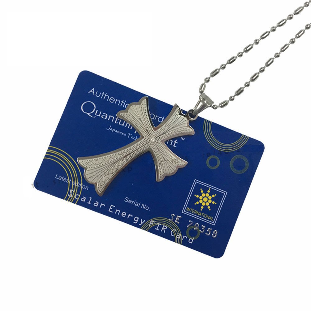 Quantum Scalar Energy Pendant (Cross Design) w Germanium, FIR Energy Stones w Stainless Steel Chain