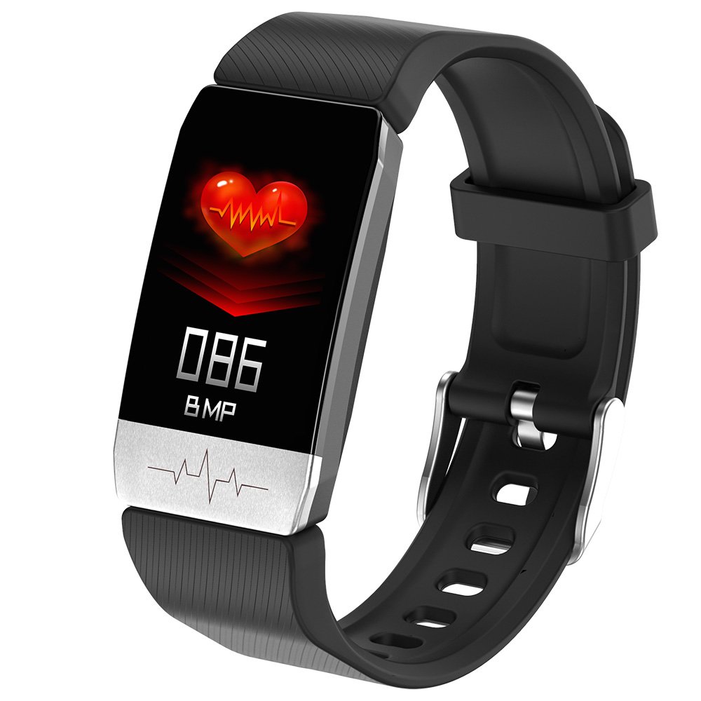 ECG Monitor Heart Rate Blood Pressure SpO2 Monitor Thermometer Health Care Smart Bracelet - Black