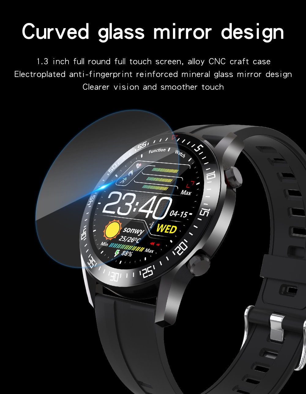 SERVO C2K Fitness Tracker Music Control Smart Watch Blood Pressure Oxygen Monitor Curved Glass IP68