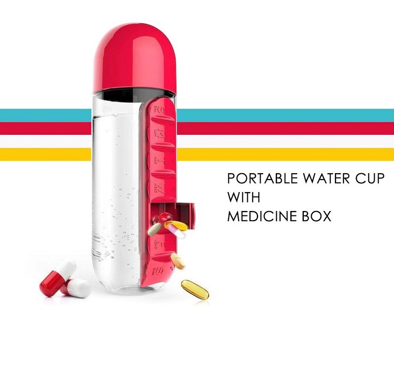 Water Bottle with Cup cum Medicine Pill Box
