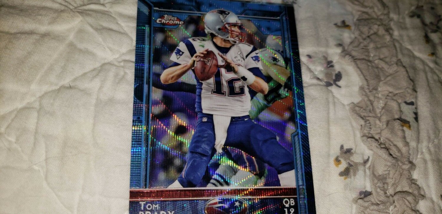 2015 Topps Chrome Tom Brady Blue Wave Refractor Football Card+BRADY ICONIC INK$$