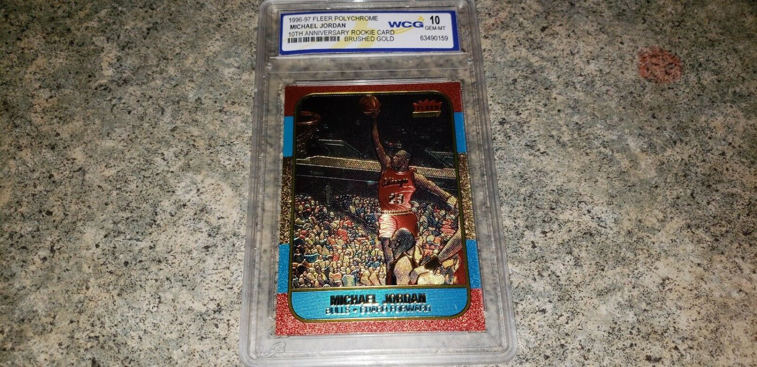 1986 FLEER MICHAEL JORDAN BRUSHED GOLD REFRACTOR 1996 ROOKIE CARD GRADED MINT 10