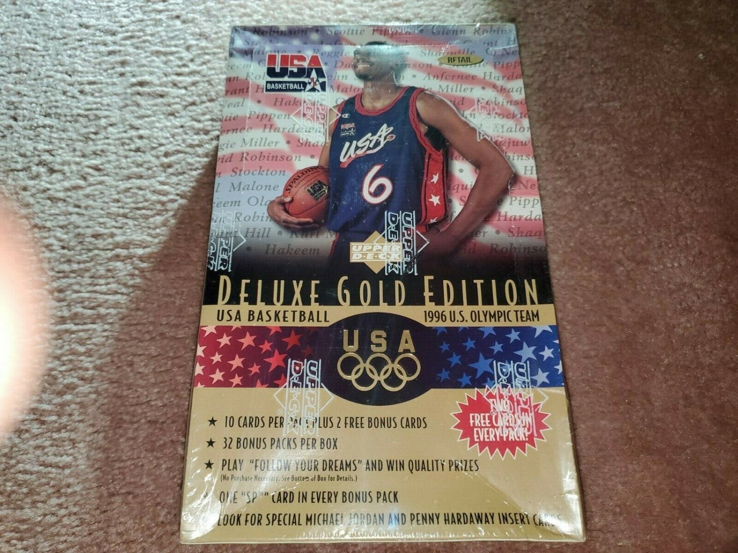 1996 UPPER DECK USA OLYMPIC TEAM DELUXE GOLD BASKETBALL CARD BOX+BONUS JORDANS