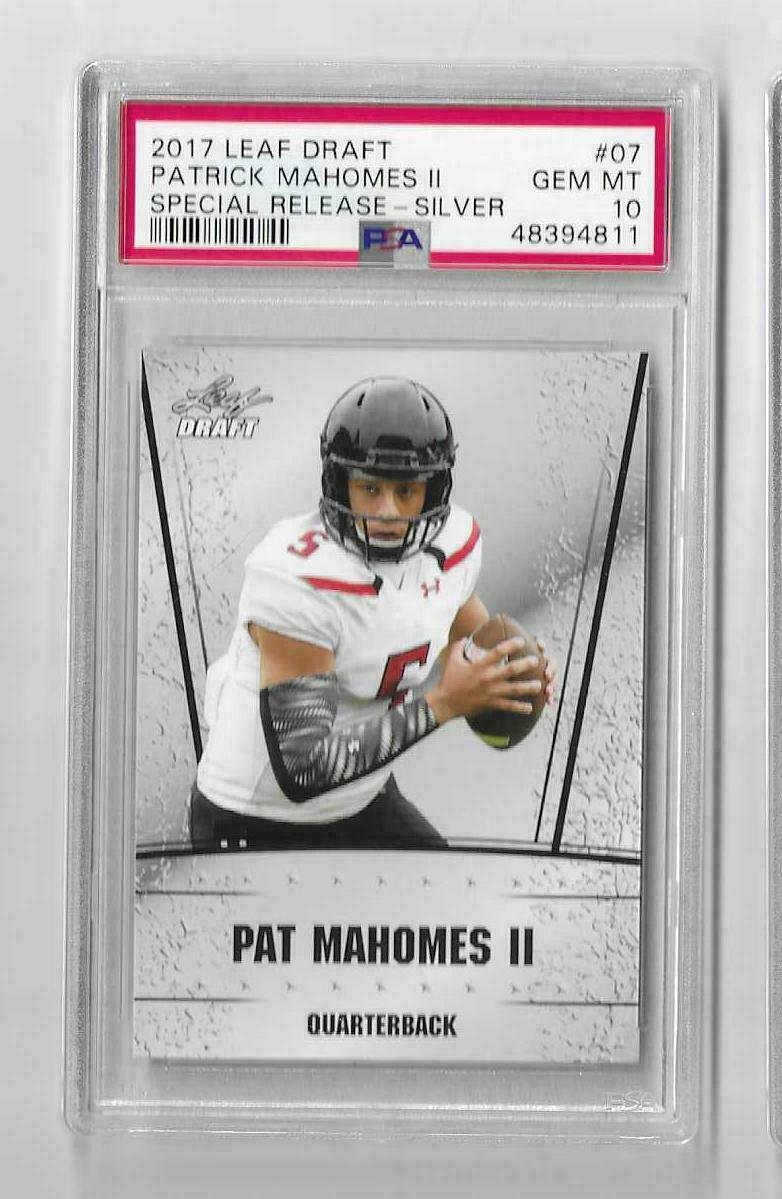 2017 LEAF DRAFT PATRICK MAHOMES ROOKIE FOOTBALL CARD GRADE PSA 10+3 MAHOMES CARD
