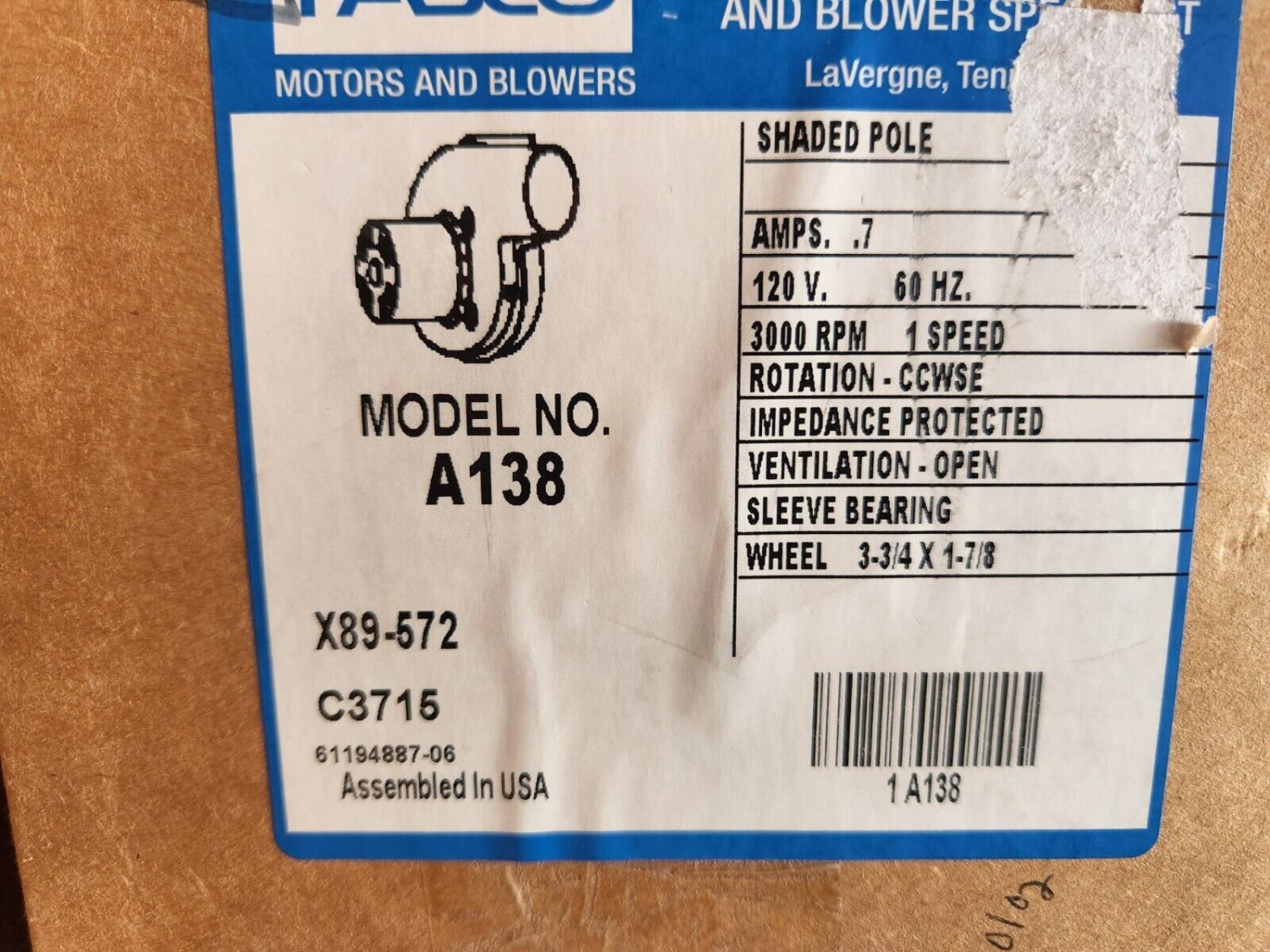 Fasco  #A138 Draft Inducer Furnace Blower Motor fits Lennox 7021-8657 7021-8825