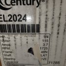 AO SMITH-CENTURY # EL2024 MOTOR 1/4HP 115 VOLT 1725 RPM 48N FRAME# 4MA28