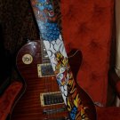 TATTOO Leather Guitar strap Asian oni tiger draogon clouds adjustable handmade