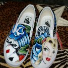 Custom TATTOO hand painted WOmens size 8 VANS Sailor 3 horses trad roses design