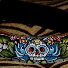 Tattoo black Leather DOG collar X- large day of the dead skull wings roses 2 in