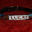 Tattoo Leather DOG cat collar LUCKY rose skull sparrow