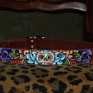 Tattoo Leather DOG collar Day of the DEAD Skulls SMALL
