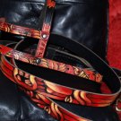 Tattoo Leather Black DOG collar RED TIKI Rockabilly Sml