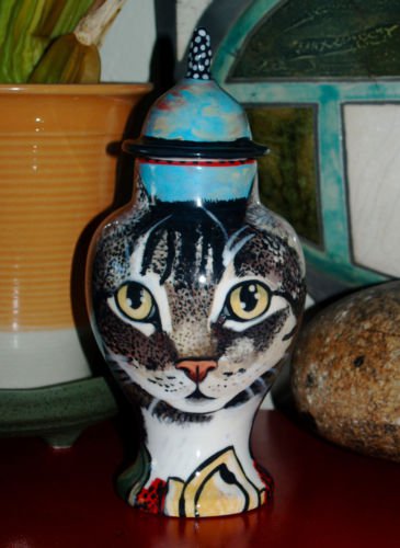 Custom Memorial CERAMIC SMALL Pet urn for CAT ashes tabby cats any animal art