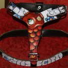 Tattoo Leather DOG Harness KOI waves clouds black X - Large pit bull lrg breed