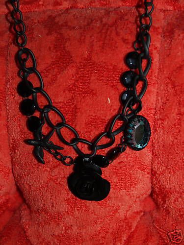 Tattoo goth NECKLACE charm black roses swallow gothic !