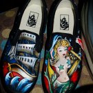 Custom TATTOO hand painted Men's sneakers VANS slip ons Nautical sailor mermaid