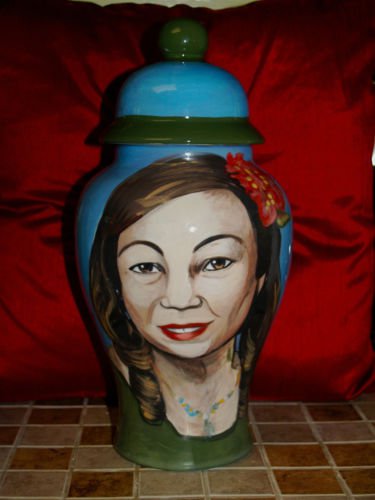 Custom hand painted funerary cremation urn for people PORTRAIT memorial ashes