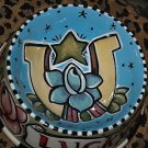 Tattoo DOG DISH Doggie Bowl Nautical horseshoe LUCKY design for small dog or cat
