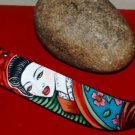 Tattoo Leather DOG collar Asian GEISHA oni personalized wide dogs black collar