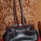 AUTH BRIGHTON PEBBLED LEATHER CROC TRIM SATCHEL double braided handle designer