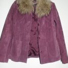 IDEOLOGY purple sude jacket fix fur collar size XS leather GREAT lined boho