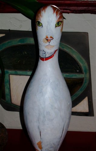 Hand PAINTED Bowling Pin cat portrait ANY BREED CAT or dog orange white cat