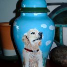 Custom Portrait MEMORIAL Pet URN DOG cremation ASH Hand Painted Golden Retriever