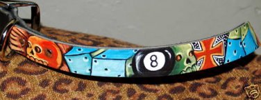 custom Tattoo Leather DOG collar Maltese cross Skulls DICE XL up to 24 in neck