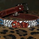 Tattoo Leather DOG collar KOI Asian wave Flowers oni XL