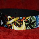 Tattoo blk Leather DOG cat collar Rose dagger dice skull sml 10 in neck 1/2 wide