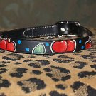 Tattoo black Leather DOG collar CHERRIES cherry rockabilly sailor Small custom