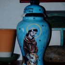 Custom Portrait MEMORIAL Pet URN DOG cremation ASH St Francis of Assisi with dog